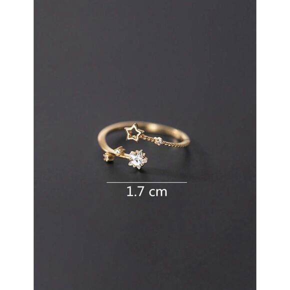 Celestial Pave Crystal Rhinestone Star Decor Cuff Ring, Daily Wear, Gift Ring - Picture 4 of 4